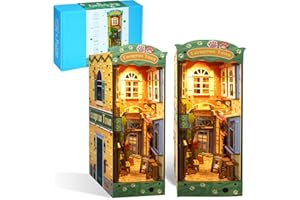 MOCUBA DIY Book Nook Kit - 3D Wooden Puzzle Miniature House Kit Crafts Hobbies Cat Lovers Gifts BookNook Shelf Insert Decoration bookend, Bookshelf Dollhouse for Adults with LED(No Glue Needed(Cat Street))