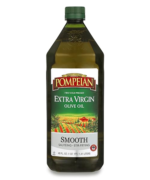 POMPEIAN SMOOTH EXTRA VIRGIN OLIVE OIL, CONTAINS POLYPHENOLS, FIRST COLD PRESSED, MILD AND DELICATE FLAVOR, PERFECT FOR SAUTEING & STIR-FRYING, NATURALLY GLUTEN-FREE, NON-GMO, 48 FL OZ, SINGLE BOTTLE