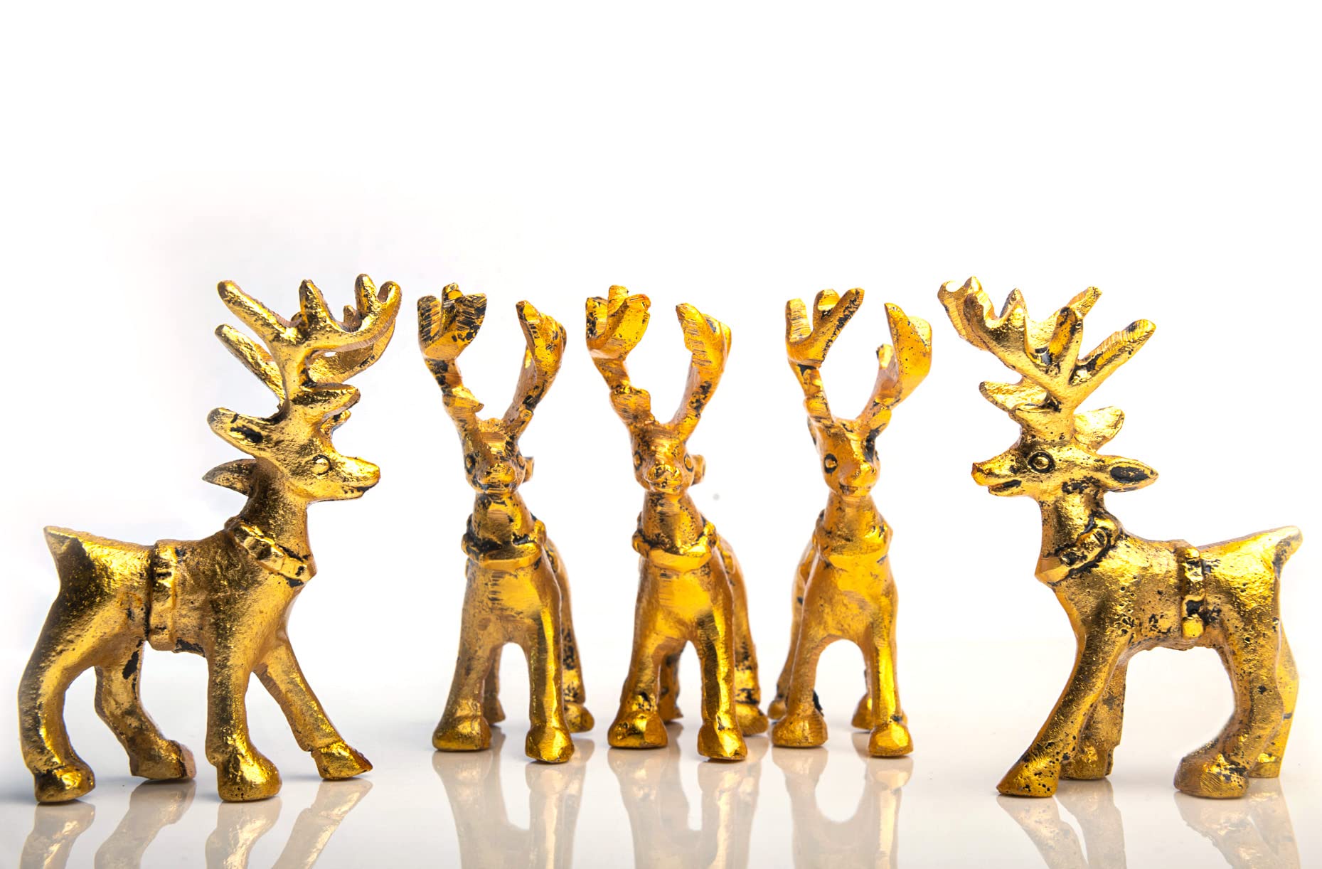 Wonder Care Standing Reindeer figurines for Christmas Decorations, home decorations for living room, Christmas table decor & Decor for shelves (Golden5pcs).