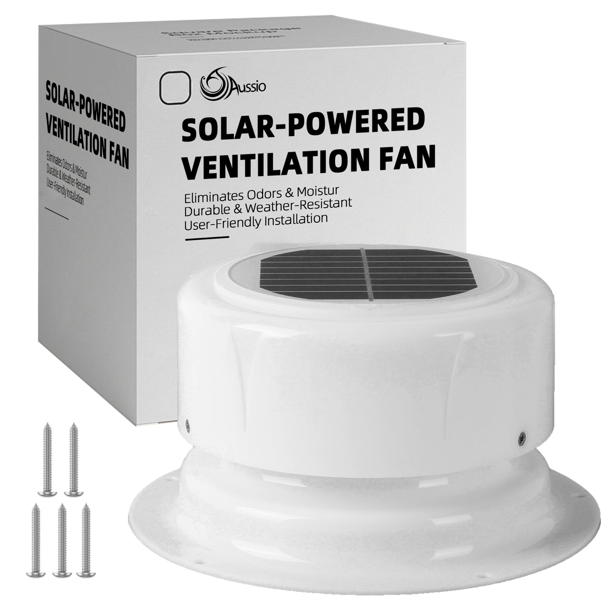 Photo 1 of Aussio RV Solar Ventilation Fan with Mounting Screws, Solar-Powered Ceiling Fans for Camper, Trailer, RV Solar-Powered Ceiling Vent with Fan, Camper Solar Exhaust Fans for Trailer, Marine - White