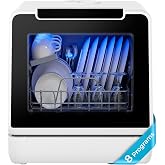 EUHOMY Countertop Dishwasher Portable, 8 Programs with 5L Tank, Black, 40dB | 360&deg; Dual Spray Arms, 29-min Quick Wash, 8-Program with Child Lock and Delay Mode, 167&deg;F, 73h Ventilation, 40dB, Time-Saving