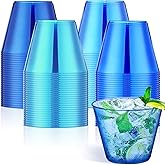 Hushee 100 Pack 9 oz Blue Plastic Cups Disposable Cups Tumblers Blue Party Elegant Plastic Drink Wine Glasses for Baby Shower Birthday Cocktail Wedding