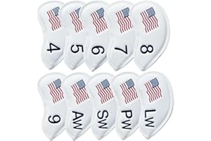 WTLJQQY Patriotism US Flag Golf Iron Covers Premium Leather Iron Head Covers Set Headcover 4 5 6 7 8 9 PW SW AW LW Wedge Iron Club Covers fits for Most Brands