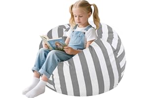 COMAX Bean Bag Chair for Kids, Kid Beanbag Chair Cute, Cotton Canvas Lazy Chair with Shredded Foam Filling, Stuffed Floor Sofa Couch for Boys and Girls, Grey
