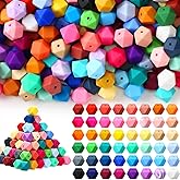Hotop 288 Pcs Hexagon Silicone Beads Bulk 48 Colors 14mm Silicone Beads for Keychain Making Kit Rubber Focal Loose Beading for Necklace Bracelet Lanyard Making