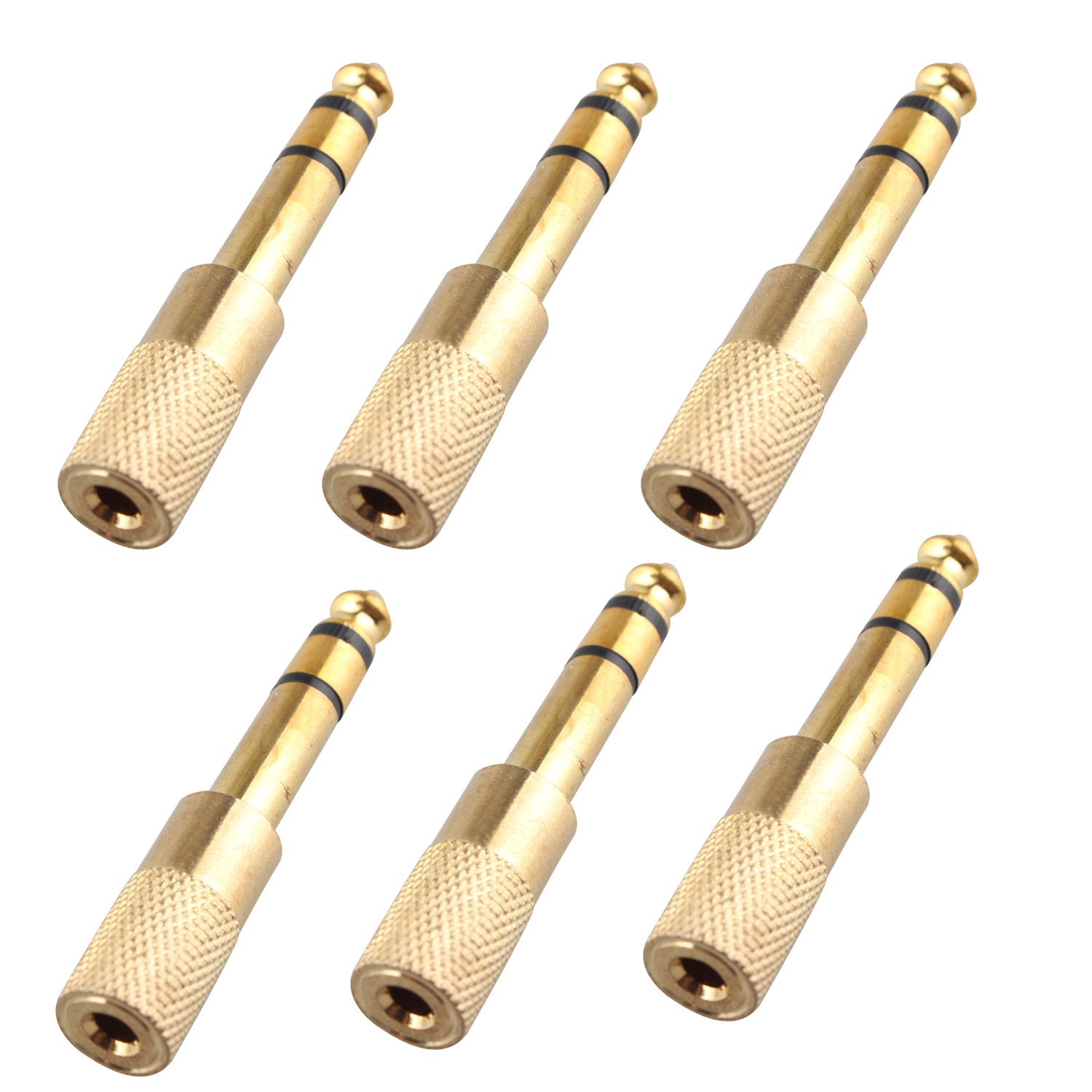 Futheda 6PCS 3.5 mm 1/8" Female to 6.35 mm 1/4" Jack Audio Plug Male Stereo Headphone Adaptor Converter for DJs, Earphones and Audio Connections in Golden