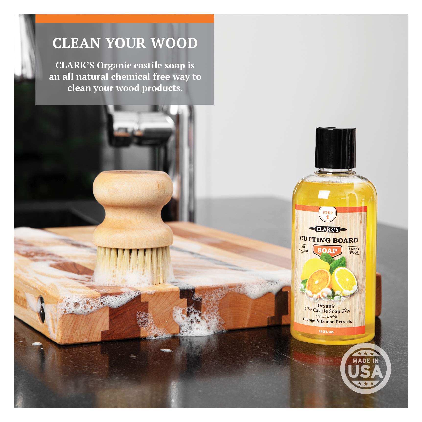 CLARK'S Cutting Board Oil and Wax Kit Complete Care Set includes Mineral Oil (12oz), Finishing