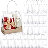 Saintrygo 80 Pcs Clear Plastic Gift Bags with Handles Small Transparent PVC Reusable Tote Gift Bags for Shopping Wedding Favor(7.9 x 7.9 x 3.2 Inch)
