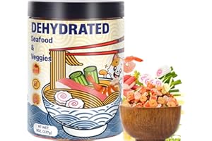 SIHASO 8oz Dehydrated Freeze Dried Seafood & Vegetable Mix - 11 Mixed Dry Veggies Ingredients Natural Ramen Toppings for Soups, Salad, Pizza, Camping, Emergency food, No additives, Low Fat