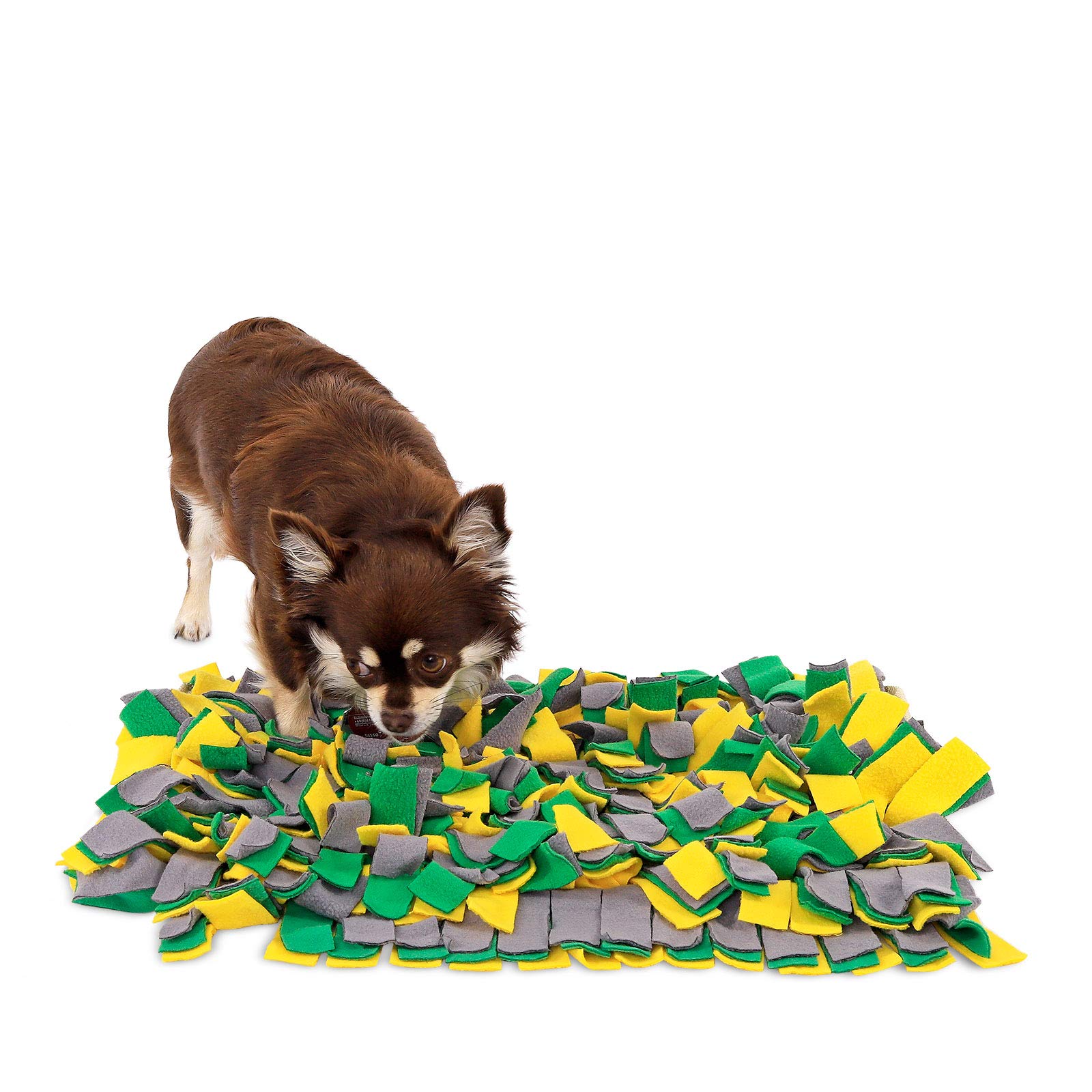 lionto Sniffer rug for dogs and cats, search mat to reduce stress and promote concentration, 50x34 cm, fleece rug is machine washable with non-slip underside, yellow/green