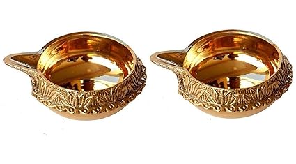 Jaipuri Haat Brass Diwali Kuber Deepak (Diya Oil Lamp) For Puja Home Decor (Set Of 2)