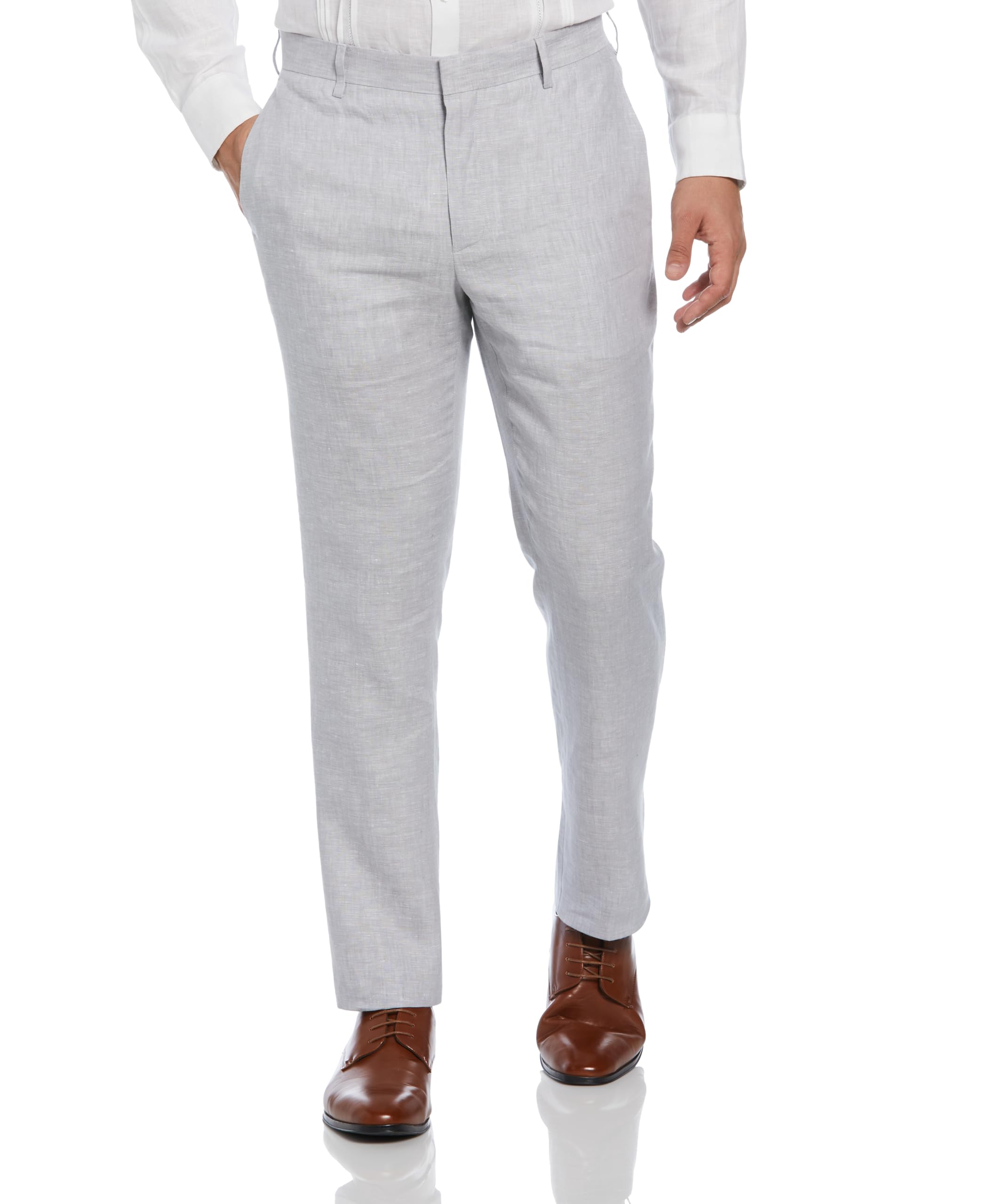 Cubavera Men’s Delave 100% Linen Pant, Flat Front Lightweight Fabric, Relaxed Summer Pants For Men, Sleet, 40W x 30L