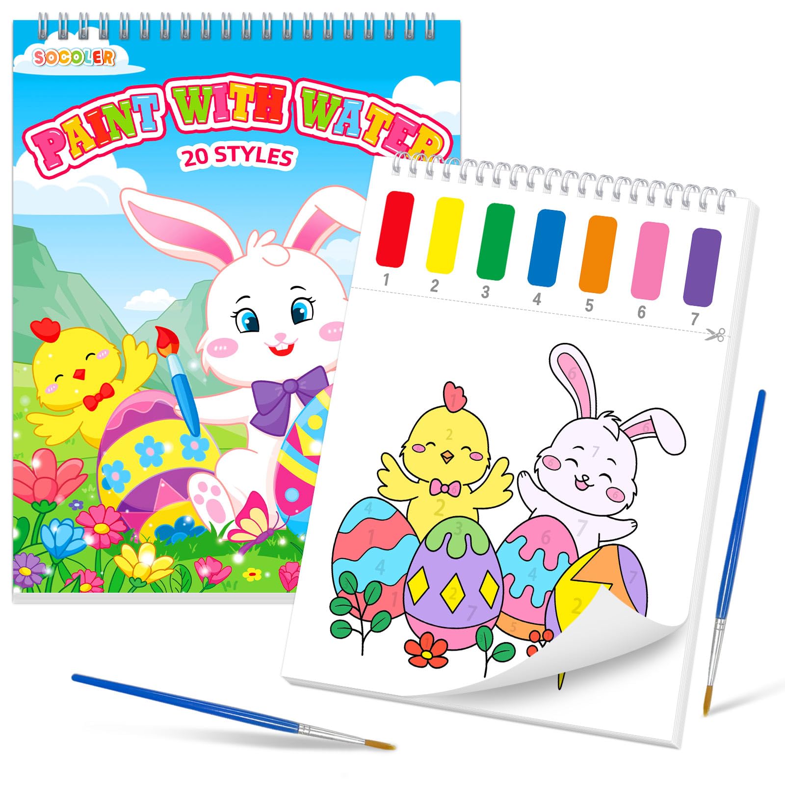 Paint with Water Coloring Books for Toddlers, Easter Theme Mess Free Watercolor Painting Papers for Kids Water Color Paint Kit Art Craft Birthday Gift for Ages 1-3, 4-8