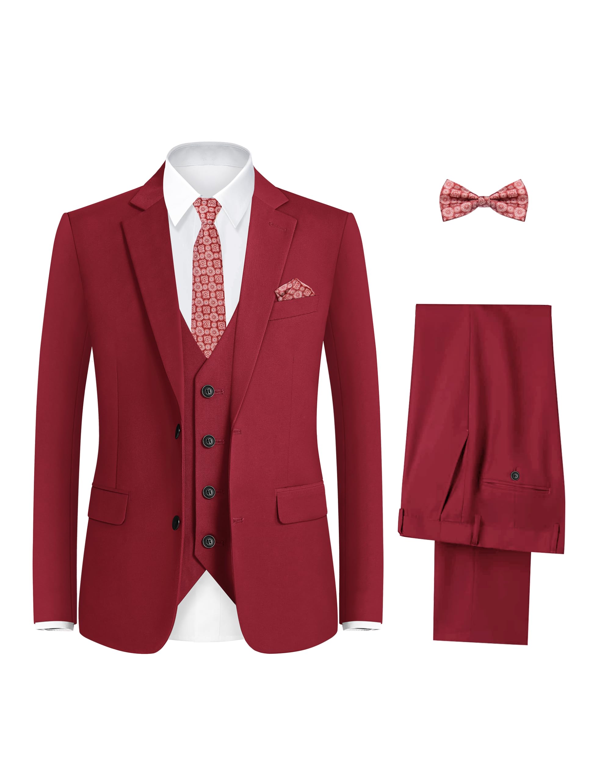 Boys Burgundy Suit Youth Tuxedo Slim Fit 5 Pieces Big Boys Formal Suit Outfit Set for Wedding Easter Ring Bearer Graduations First Communion Christmas Church Event (Burgundy, Size 18) Image