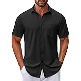 COOFANDY Mens Casual Button Down Shirt Untucked Short Sleeve Strech Wrinkle Free Dress Shirts