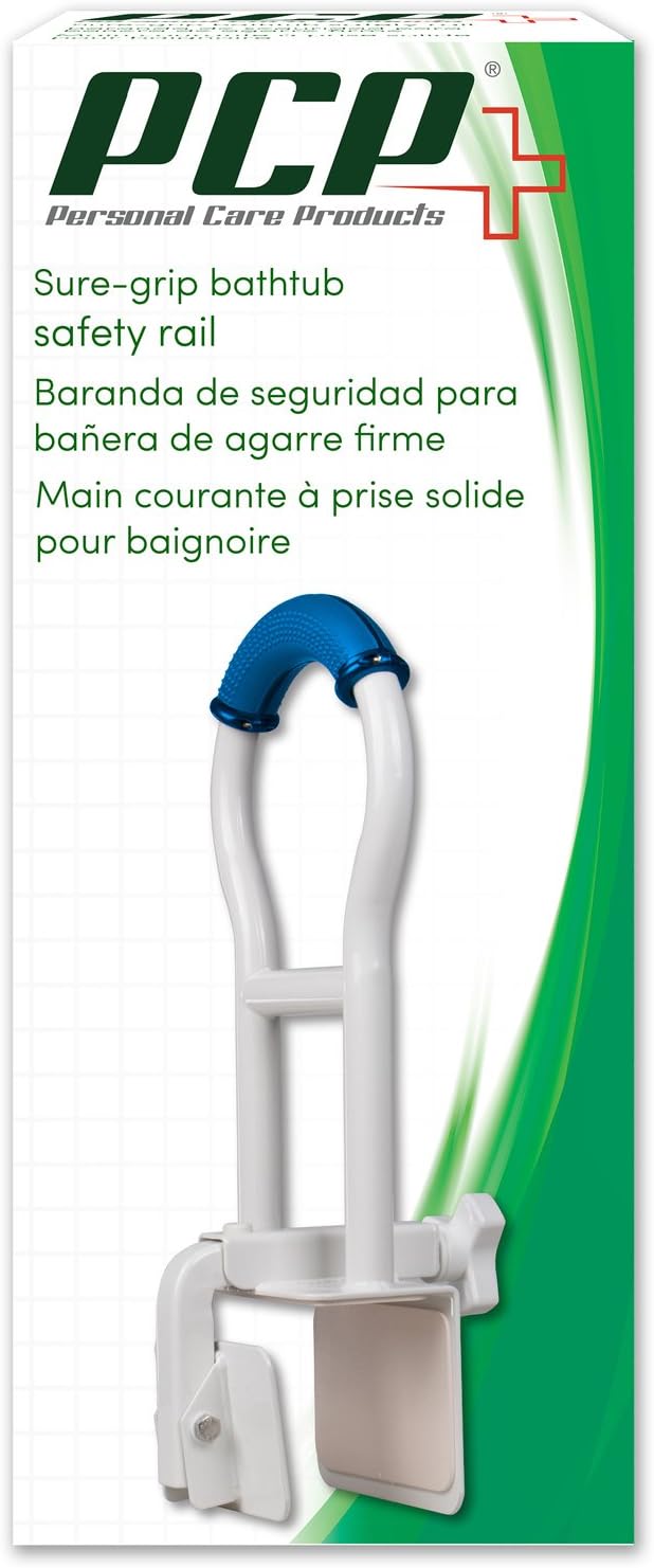 PCP Bathtub Safety Rail with Sure-Grip, White/Blue, 19 inch: Health & Personal Care