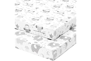 JOEY + JOAN Pack and Play Sheets Fitted – Compatible with Graco Pack n Play Playard Crib and Other 27 x 39 Inch Playpen Mattress – Snuggly Soft 100% Jersey Cotton – 2 Pack Play Yard Sheet Set for Boys & Girls