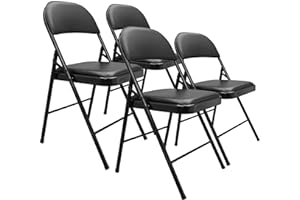 Amazon Basics Comfortable Vinyl-Padded Metal Steel Folding Chairs, Black, 4-Pack