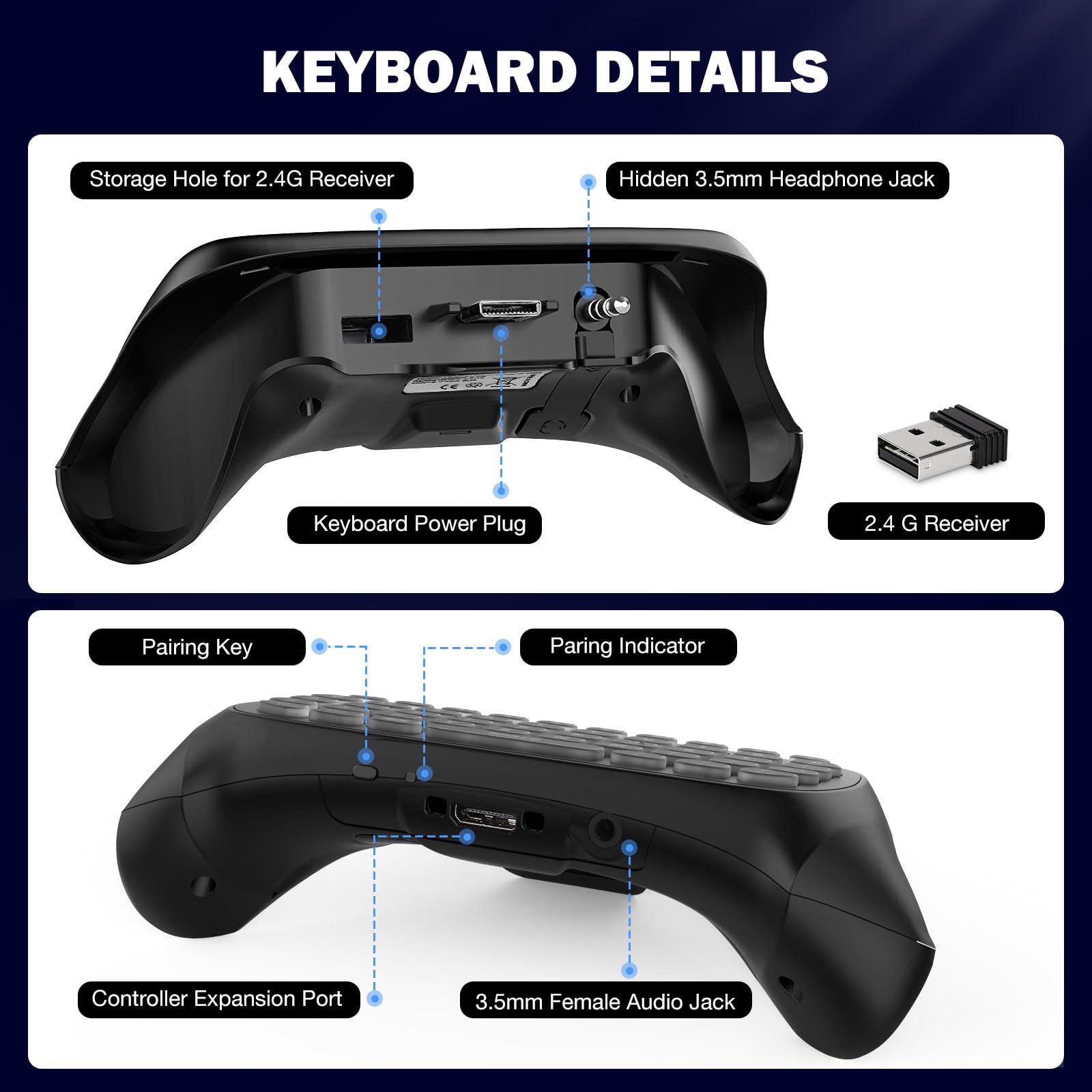 MoKo RGB Backlight Keyboard for Xbox One Controller, Xbox Series X/S, Wireless Chatpad Keypad w/ 2.4G Receiver, Xbox Accessories for Xbox One S/Elite