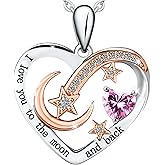 ALIANN 925 Sterling Silver Birthstone Heart Necklace for Women, “I Love You to the Moon and Back” Pendant, Gift-Ready Anniversary Birthday Jewelry Gift for Her Wife Mom Daughter Grandma