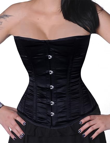 AB Korsett Manufaktur Damen Halbbrustkorsett Korsett Schwarz Corsage Satin Schnürkorsett zur Taillenreduktion Mieder, Body Sh