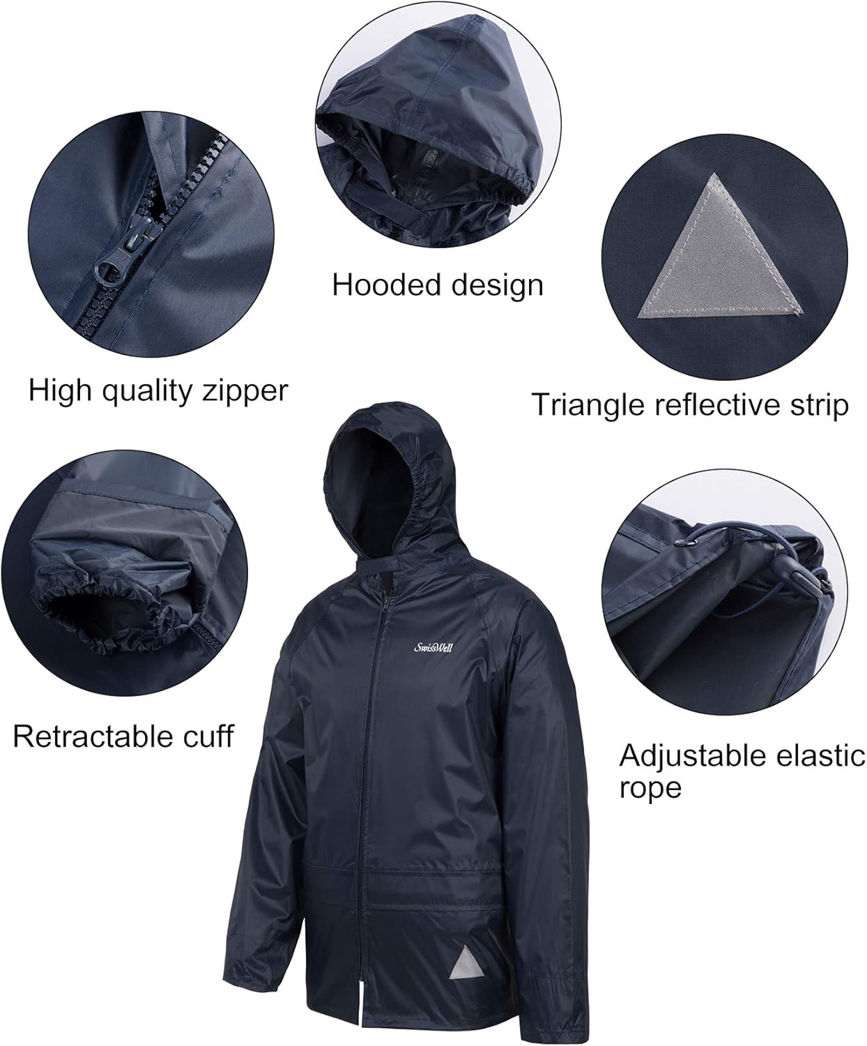 SWISSWELL Men's Rain Suit Waterproof Lightweight Hooded Rainwear for Golf, Hiking, Travel Running(Jacket & Trouser Suit) at  Men’s Clothing store