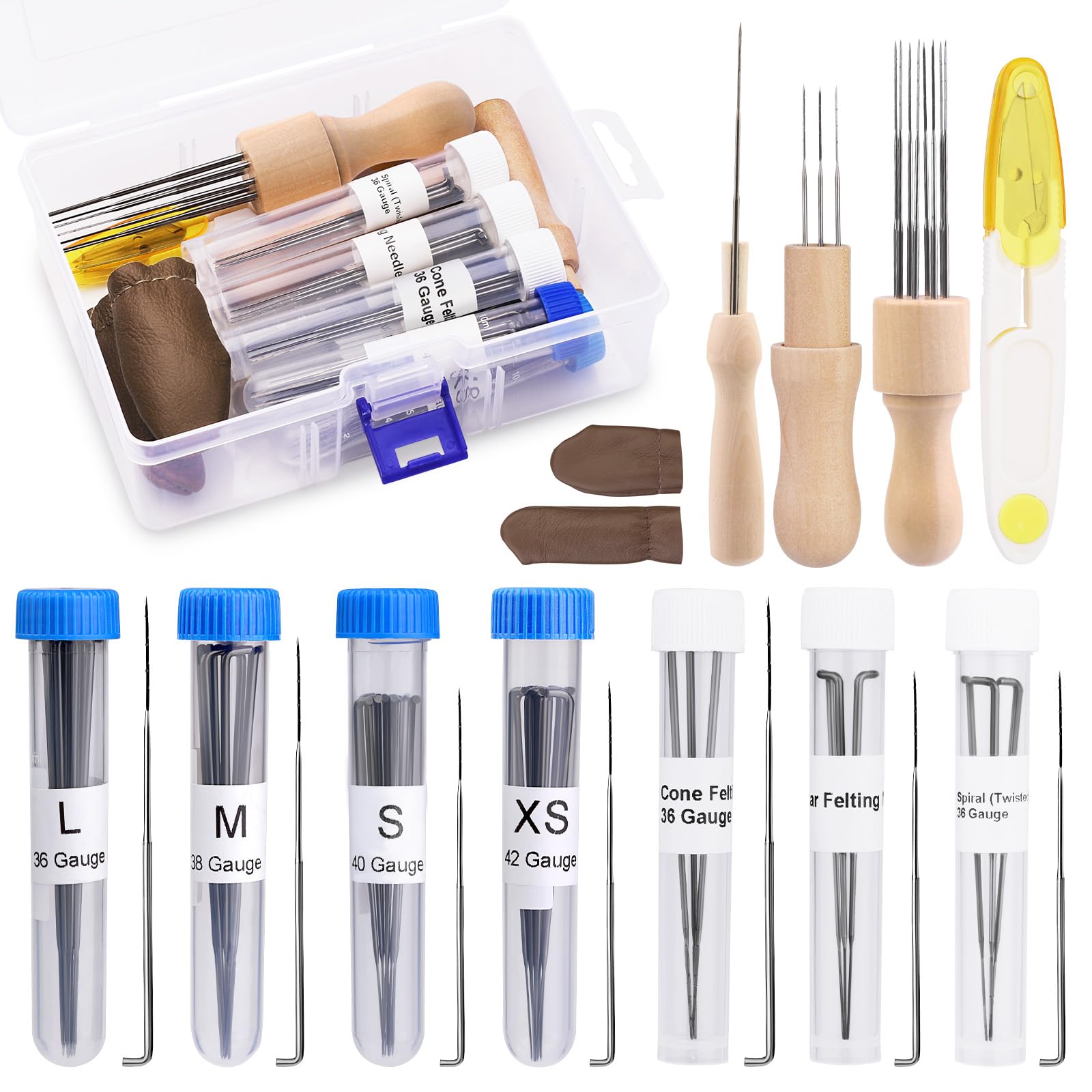 Namner Felting Needle Tools 104 pcs Needle Felting Needles, Felting Kits for Beginners Adults, 36/38/40/42 Gauge, Triangular, Star, Cone, Spiral