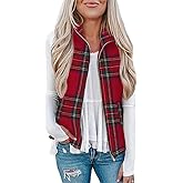 Fashion Plaid Vests for Women:Casual Zip up Lightweight Collared Sleeveless Jackets with Pockets Fall Winter Outfits