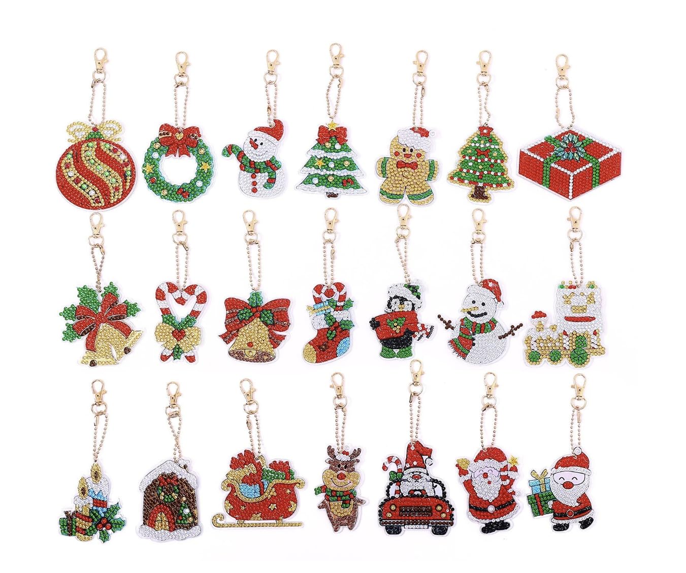 Syntego 5D DIY Assorted Diamond Art Keyrings by Number Rhinestone Craft Keychain, Gifts, Phone, Bag, (21pc Christmas)