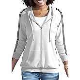 HTD Women Casual Full Zip Up Hoodie Basic Lightweight Long Sleeve Sweatshirt Solid Color Jacket With Pockets