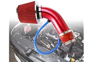 ALAVENTE Universal Car Cool Air Intake Kit 3 Inch Diameter Pipe Aluminium Automotive Filter Induction Low Hose and Clamp Kits (Red)