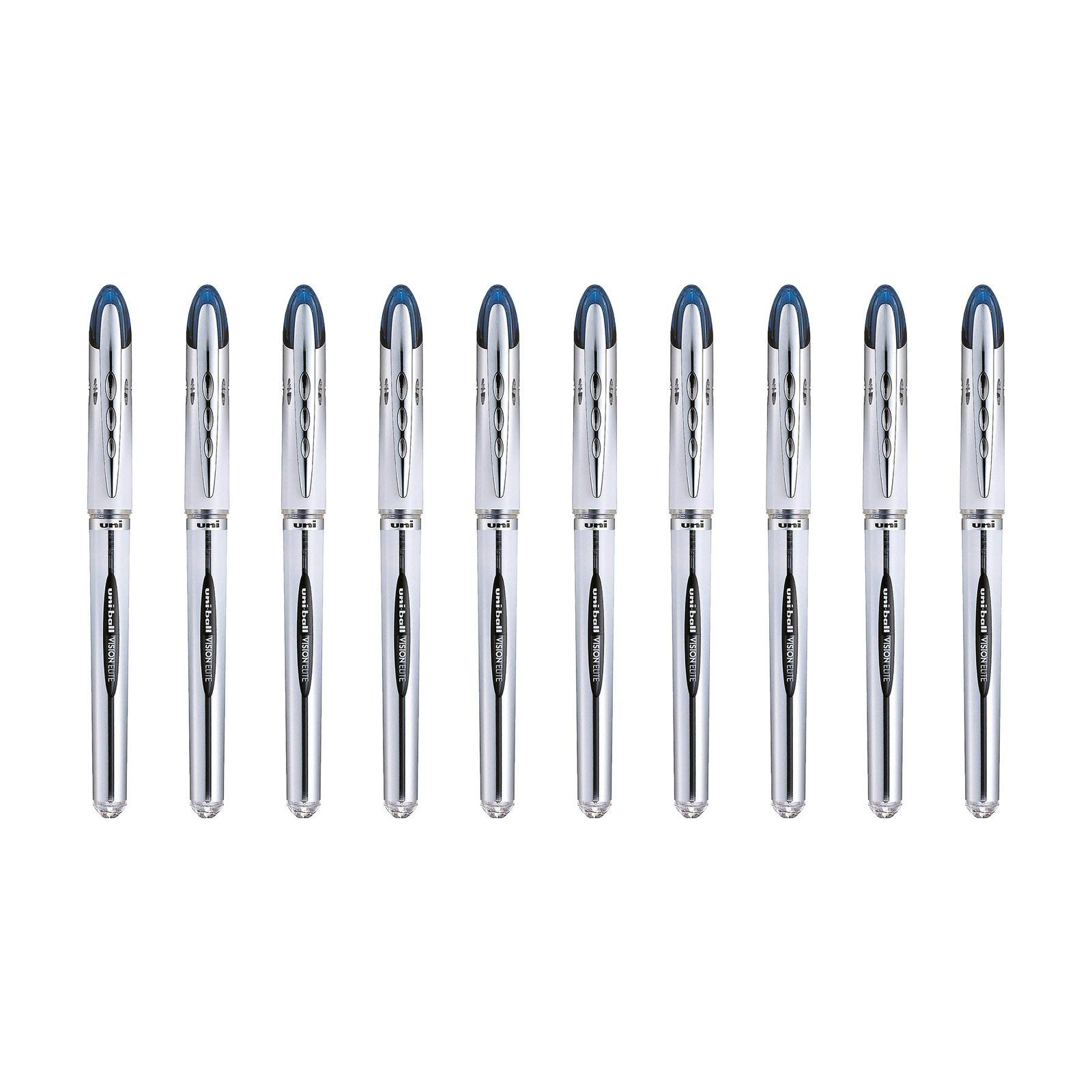 UNI-BALL - Uni Mitsubishi Pencil - 10 Uni-Ball Vision Elite UB200 Pens - Airplane Safe - Liquid Ink Roller Pen - 0.8 mm tip - Medium writing - Blue Pens