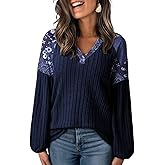 Acelitt Sweaters for Women V Neck Casual Knit Long Sleeve Tops Lightweight Pullover Clothes Fall Fashion Outfits 2025
