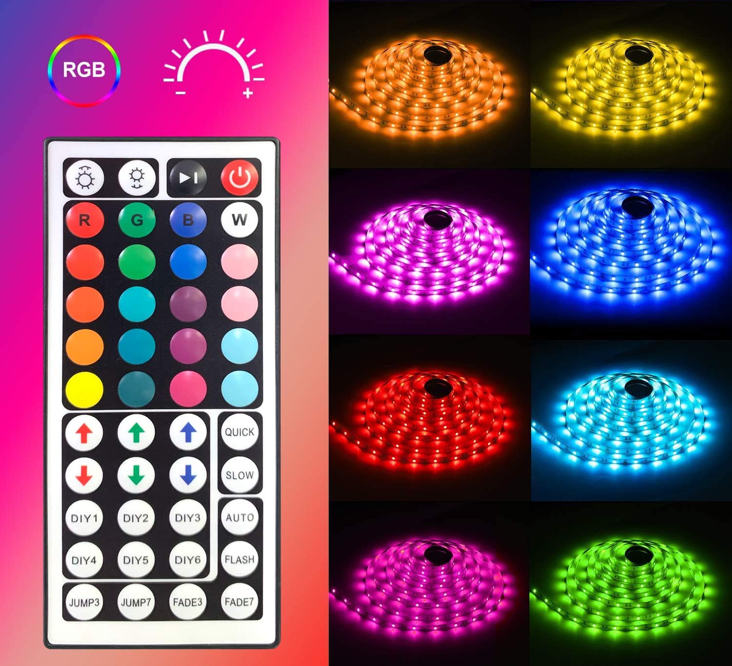 MINGER LED Strip Lights, 16.4ft RGB LED Light Strip 5050 LED Tape Lights, Color Changing LED Strip Lights with Remote for Home Lighting Kitchen Bed Flexible Strip Lights for Bar Home Decoration: Home Improvement