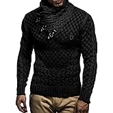 Leif Nelson Men’s Knitted Pullover | Long-Sleeved Slim fit Shirt | Basic Sweatshirt with Shawl Collar and Faux Leather