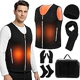 6 Pcs XL Electric Heated Fleece Vest for Men Women with 3 Levels, Beanie Scarf Gloves Socks Bag Set, Heating Outerwear Thermal Vest for Outdoor Hunting Skiing (Battery Not Included)