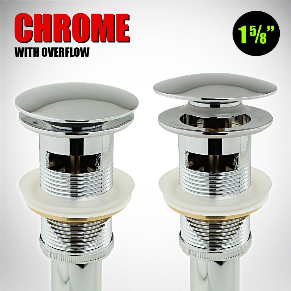 GHFaucet Chrome Bathroom Faucet Vessel Sink Pop Up Drain Stopper with Overflow 1 5/8"