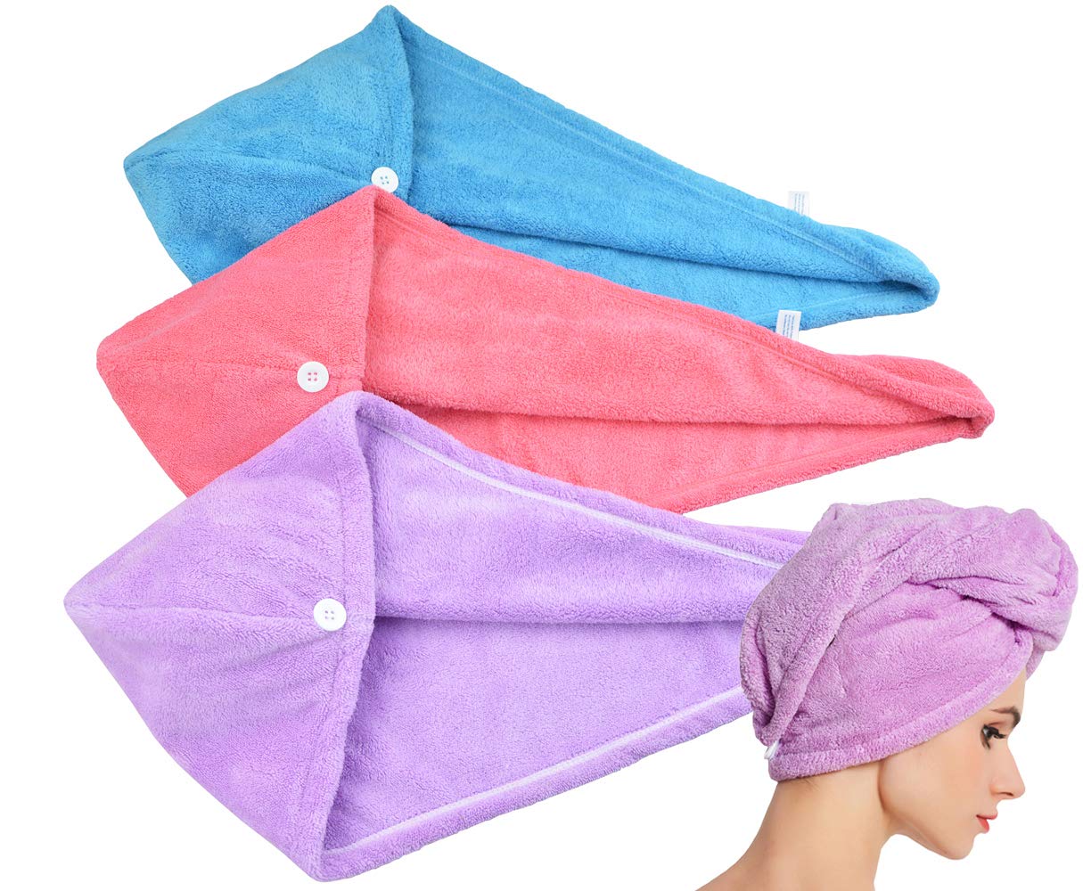 HOPESHINE Hair Towel Twist Women's Soft Shower Towels for Hair Turban Wrap Drying Cap Great Gift for Women (Blue+Purple+Rose Red 3-Pack) : Beauty