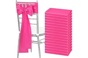 FANI 60 PCS Hot Pink Satin Chair Sashes Bows Universal Chair Cover for Wedding Reception Restaurant Event Decoration Banquet,Party,Hotel Event Decorations (7 x 108 inch)