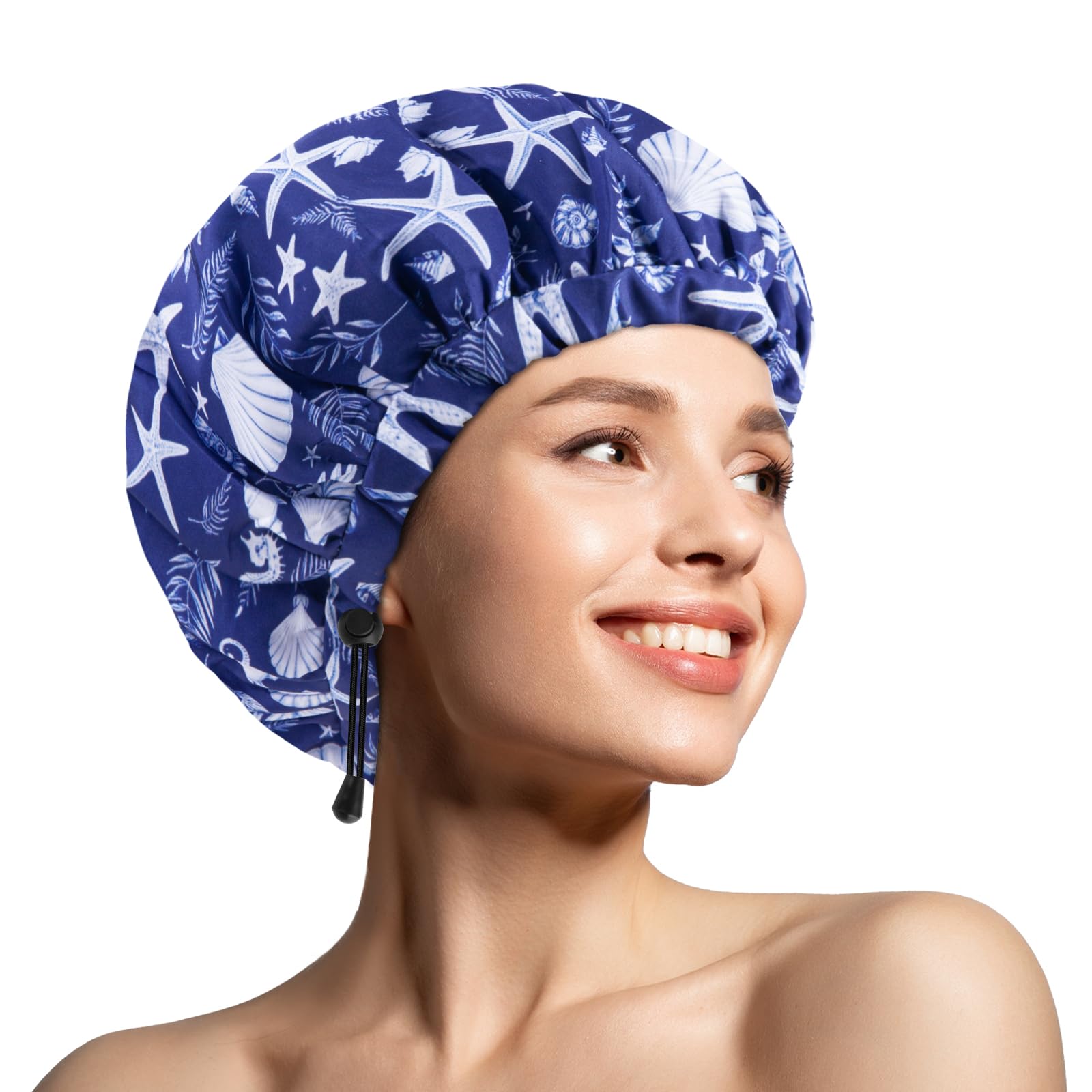 Photo 1 of 1 PCS Shower Cap, Double Layer & Adjustable Bathing Cap for Shower, Extra Large Reusable Hair Cap for Women, Waterproof Exterior & EVA Lining, Oversized Design for All Hair Lengths/Style