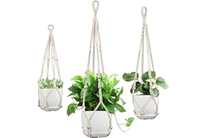IDEEEPAN Macrame Plant Hanger - Fits 4 to 13 inches Pots for Indoor Outdoor, 35"/29"/23" Different Sizes Set, Ivory (POTS NOT Included)