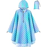 OlyPegic Kids Rain Poncho with Hooded Reusable Waterproof Lightweight Ponchos Kids Boy Girl Raincoat Outwear