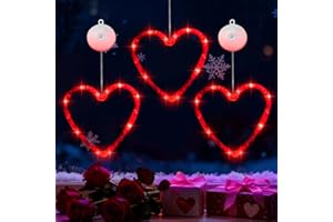 Artmag 3 Pcs Valentines Day Window Lights Decorations with Timer, Heart Shaped Silhouette Battery Powered Hanging Led Lamp fo