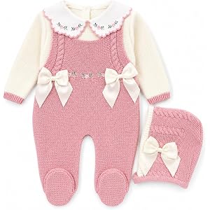 Newborn Girl Knitted Old Pink Clothes Set, Spanish outfit Coming Home Infant Knit Outfit 3 pieces