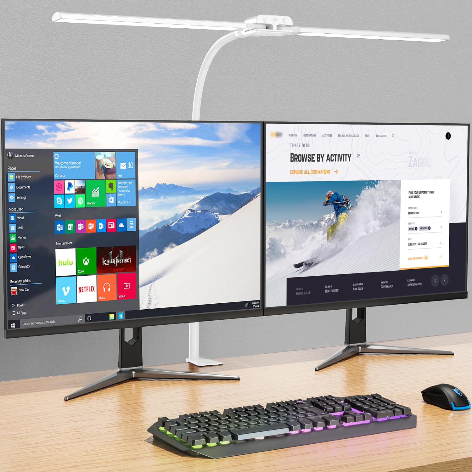 Photo 1 of KableRika Desk lamp,Double Head LED Desk Lamp with Clamp,Architect Desk Lights for Home Office,Eye-Caring Desktop Office Lamp 4-Brightness 4-Color Table Lamp for Monitor Workbench Reading White
