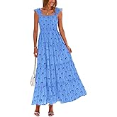 PRETTYGARDEN Women's 2025 Floral Maxi Sundress Smocked Tank Dress Sleeveless Ruffle Summer Tiered Long Dresses