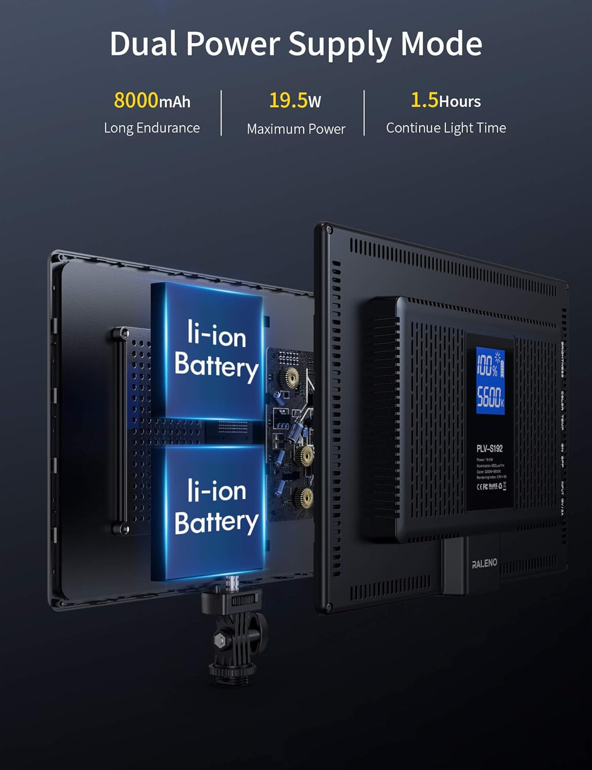 RALENO LED Video Soft Light Panel with LCD Display, for All Camera DSLR Photography, Built-in Battery, Dimmable Brightness Bicolor 3200K-5600K CRI 95+, Ultra-Thin for YouTube Studio Portraits Photo : Camera & Photo