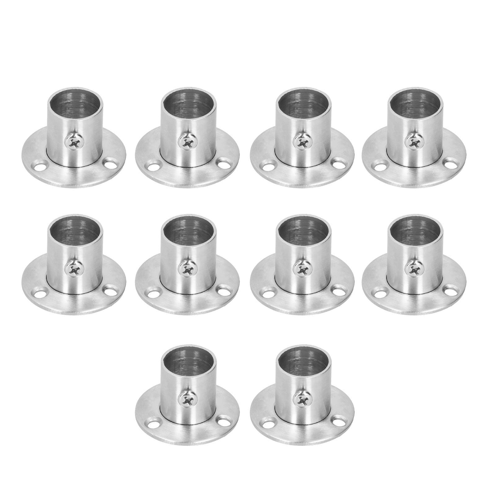 10 Pcs Flange Holder, Stainless Steel Closet Rod Brackets Heavy Duty High Flange Closet Pole Sockets End Support Bracket Flange (Φ19)