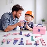 Vanplay 52Pcs Kids Tool Set Pink Pretend Play Drill Belt Box Toys for Boys Girls view 6