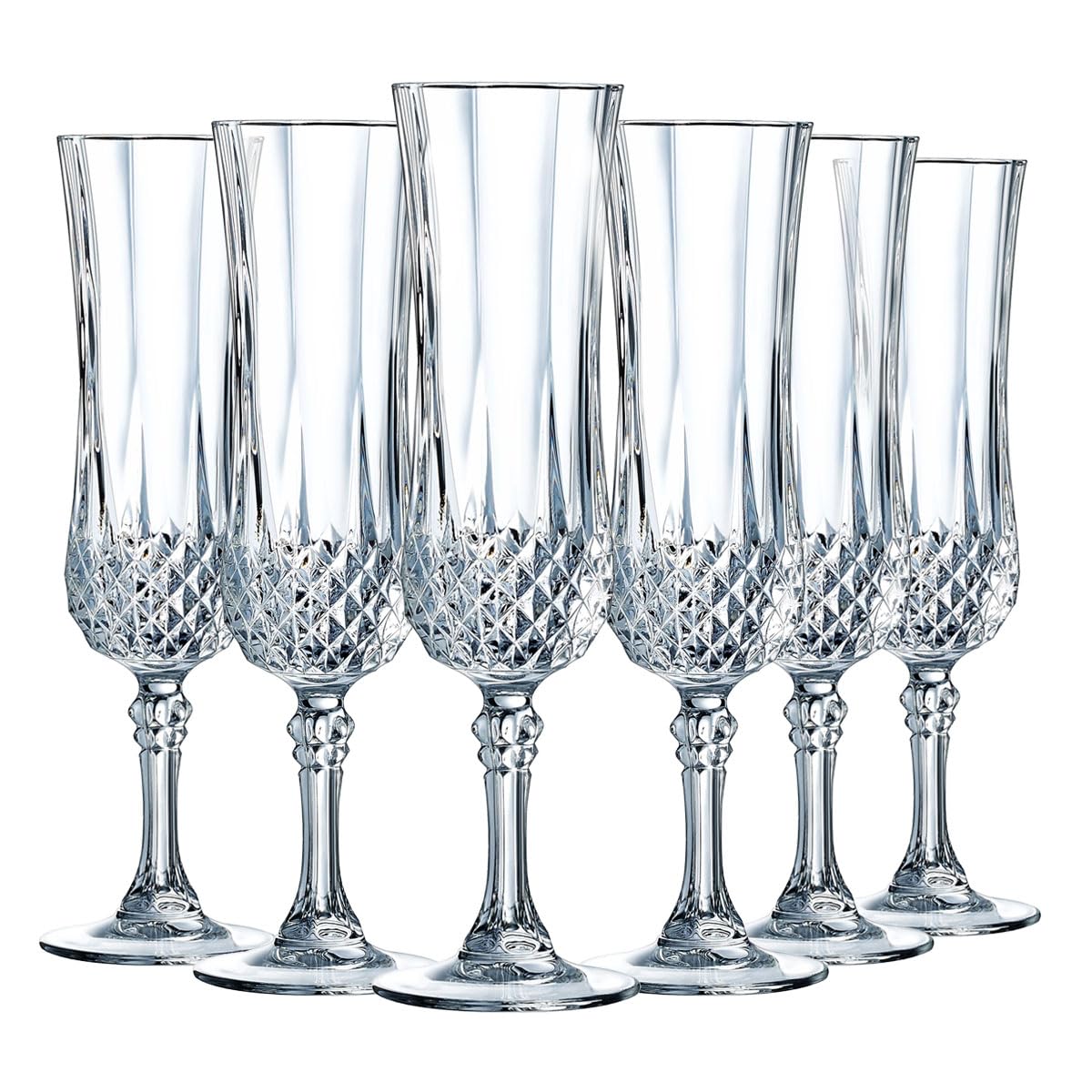 Cristal d'Arques Paris Longchamp Collection 6 Kwarx Champagne Flutes 14cl Shine, Transparency and High Resistance – Iconic Mouldings – Made in France